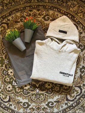 Essentials Light Beige Logo Pullover Hoodie